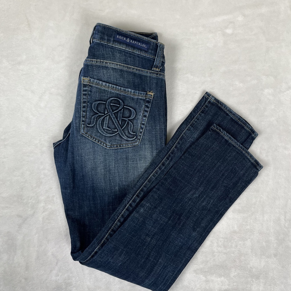 Rock & Republic Jeans Womens 6 Blue Med Wash Skinny Slim Stretch Denim